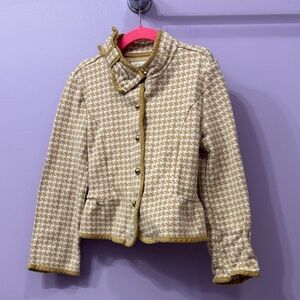 Stylish little girls Houndstooth Jacket - Cream & Tan